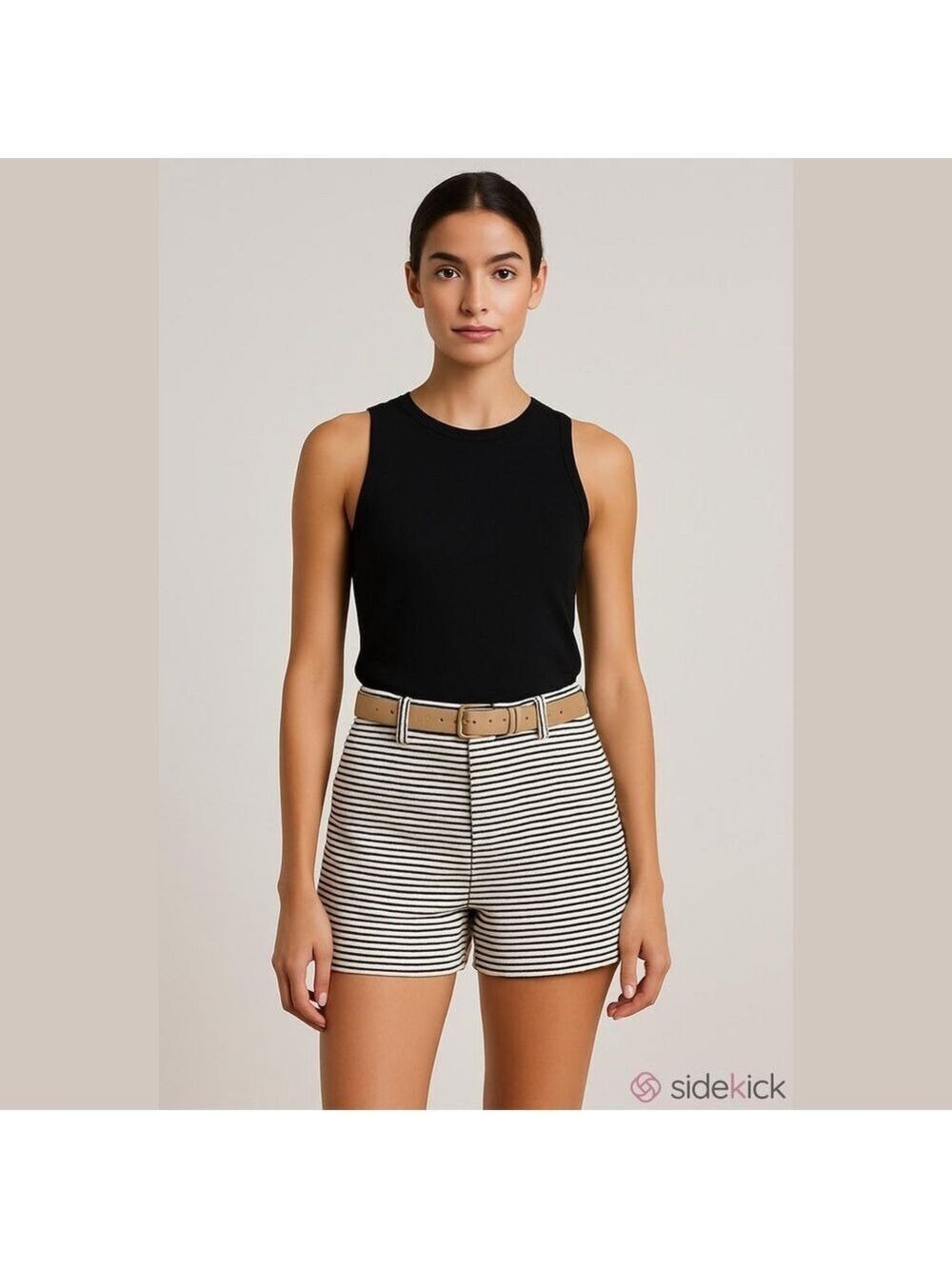 Saint Tropez West Midnight Blue & Cream Tweed Horizontally-Striped Shorts-Size 6